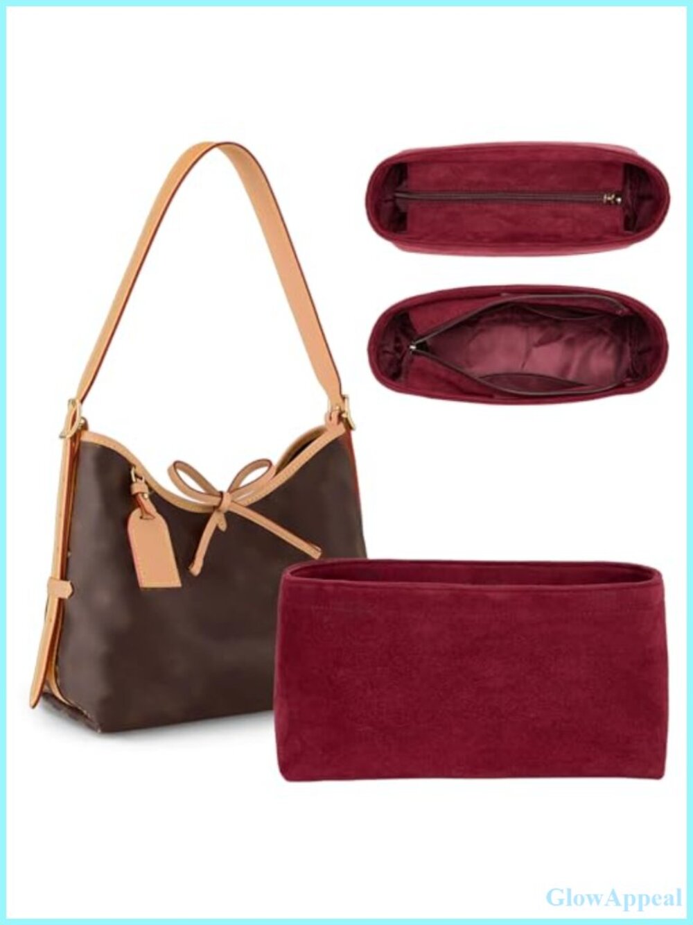 Doxo Velvet Purse Organizer Insert for LV Carryall PM Handbag with Zipper